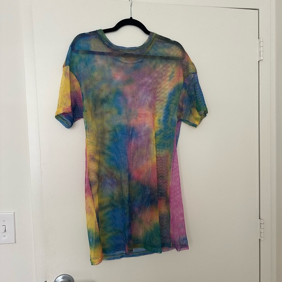Colorful Tie-Dye Mesh Dress/Long Shirt for Festivals, Raves, EDM, etc - Picture 2 of 7